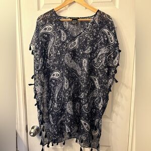 Charlie Paige paisley blue sheer kimono cover up O/S boho v-neck